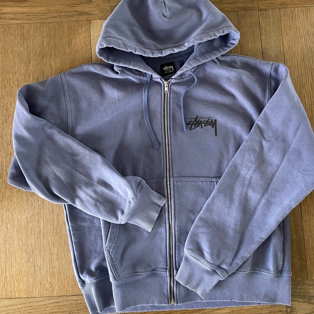 Stussy Lavender Zip-Up Hooded Sweatshirt with Black Logo